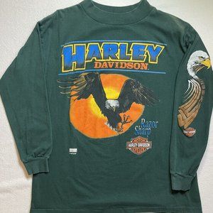 Vintage 1996 Harley Davidson Razor Sharp American Eagle Long Sleeve Shirt Sz L